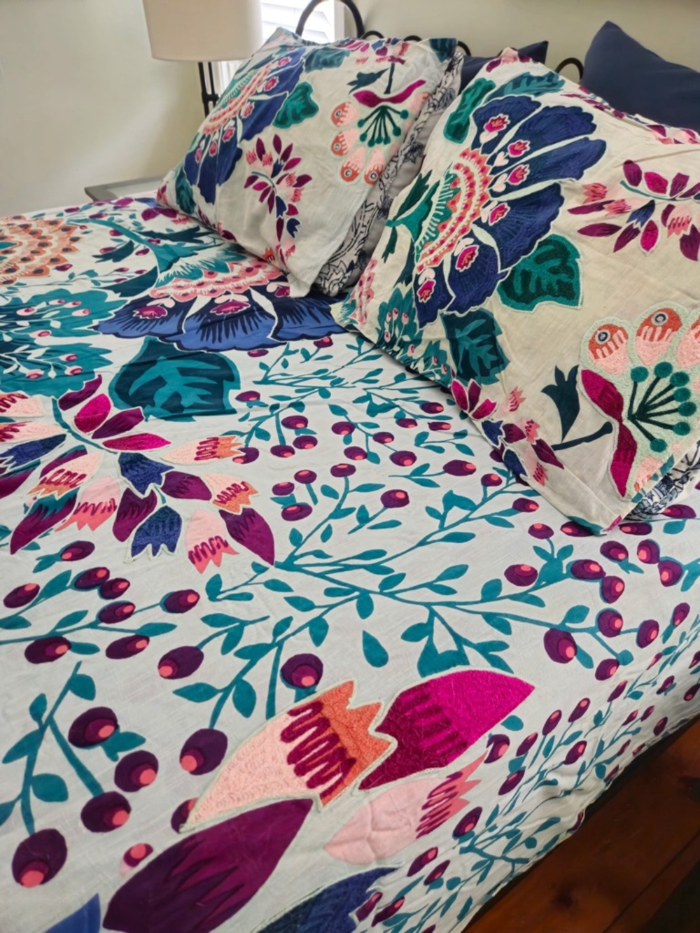 Liberty for Anthropologie Embroidered Feather Bloom Queen size Duvet with shams